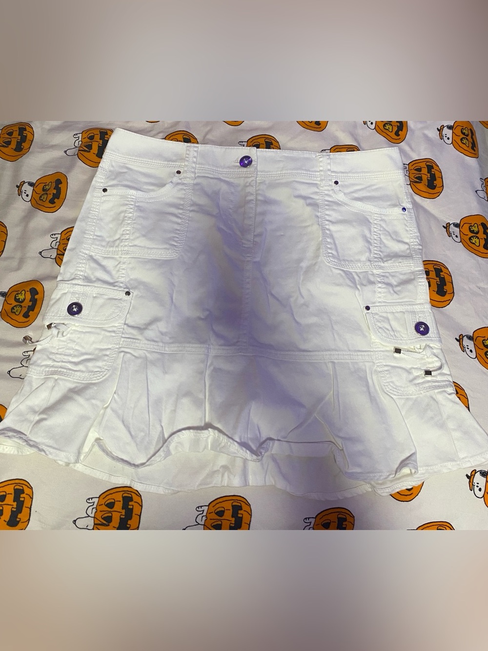 White Cargo Ruffle Mini Skirt